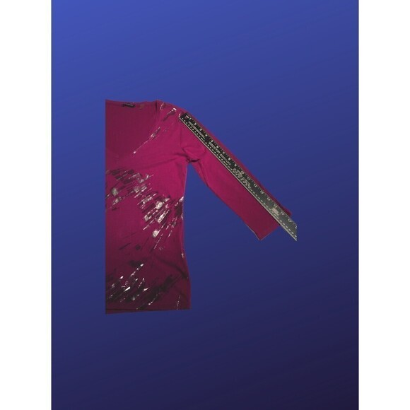 TAHARI PETITE Pull-on Top, MAGENTA/SILVER METALLIC, Women's Size SP, NWOT - Picture 6 of 9